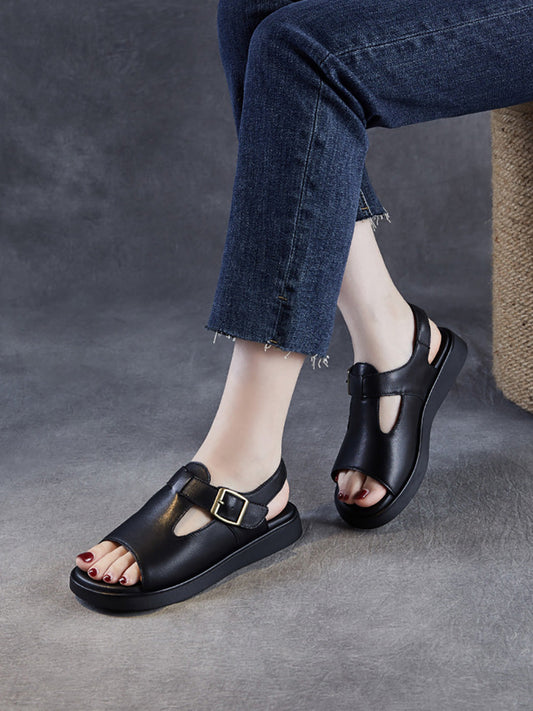 Summer Women Leather Open Soft Toe Sandals