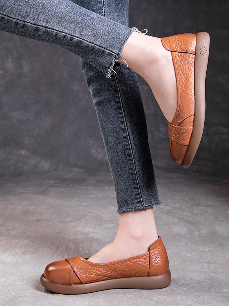 Flat Cross Spliced Shoes Women Leather Casual Genuine