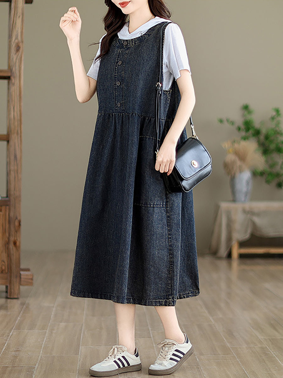 Women Casual Summer Solid Denim Vest Dress BN1012