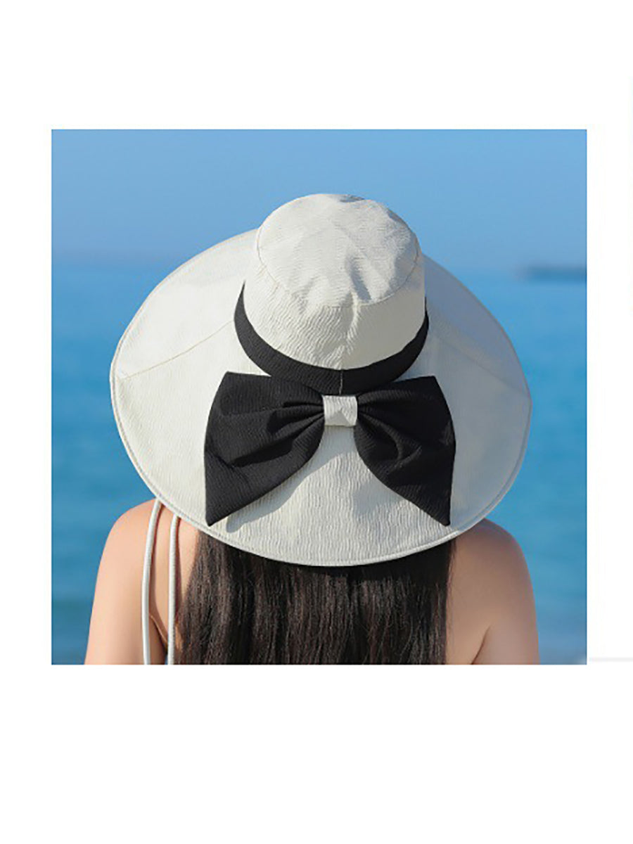 Damen Sommer Colorblock Sonnenschutz Bowknot Hut QW1022 