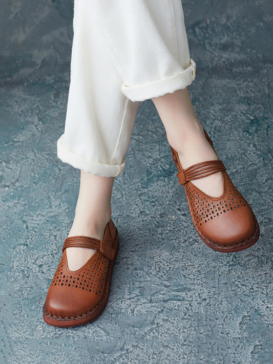 Women Summer Casual Leather Cutout Flat Shoes UI1016