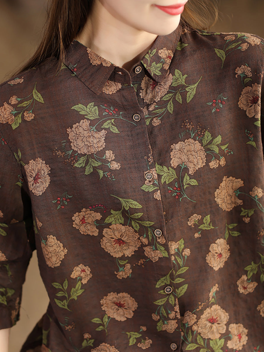 Women Autumn Vintage Flower Button-up Shirt AI1040