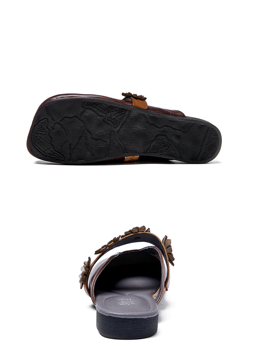 Women Summer Solid Flower Leather Slippers SC1011