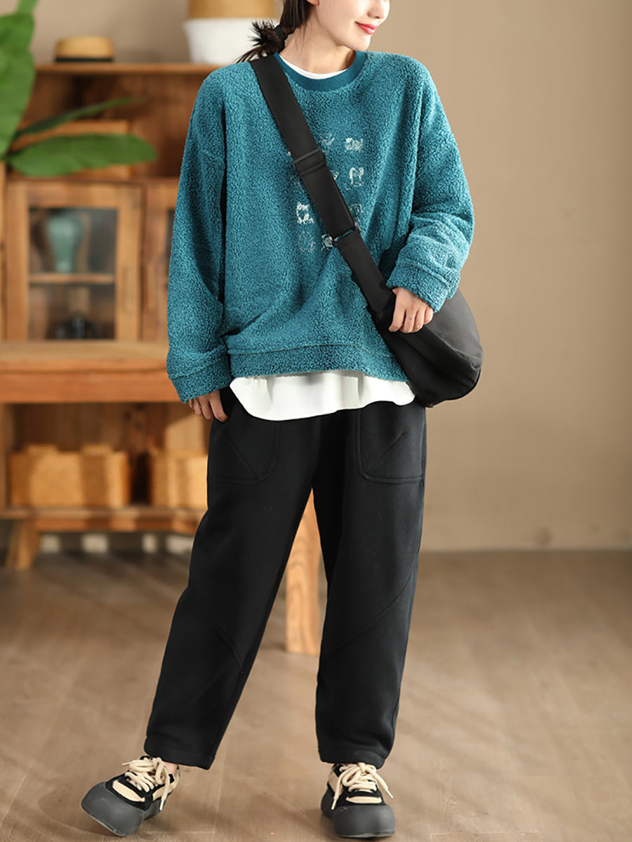 Women Autumn Vintage Cotton Fleece-lined Harem Pants WG014