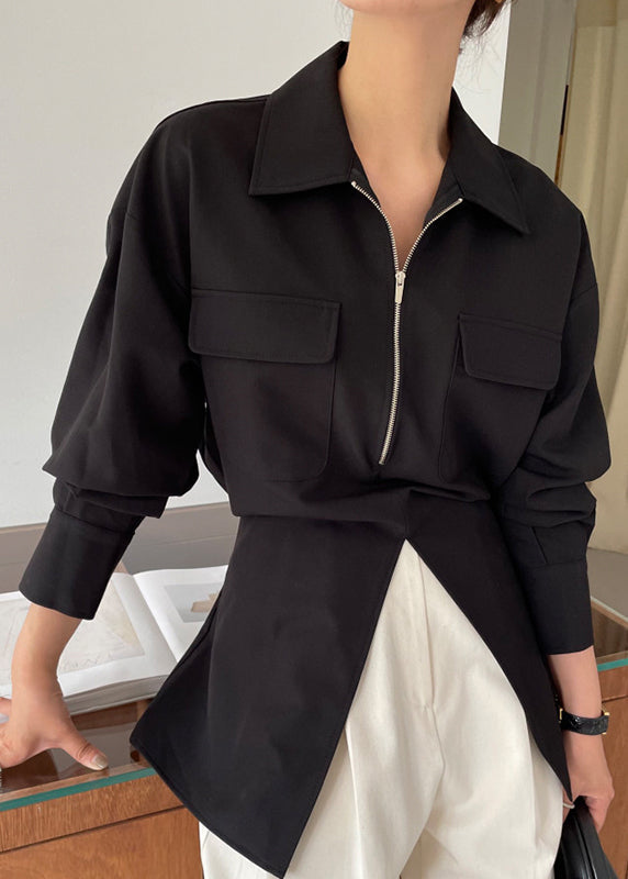 Blouses Up Zip Modern Open Side White Spring