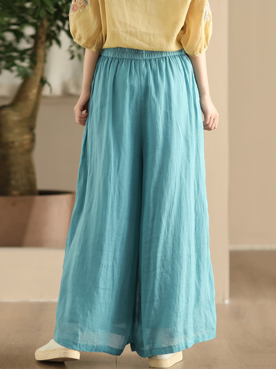 Women Summer Dual-layer Wide-leg Ramie Pants FD049