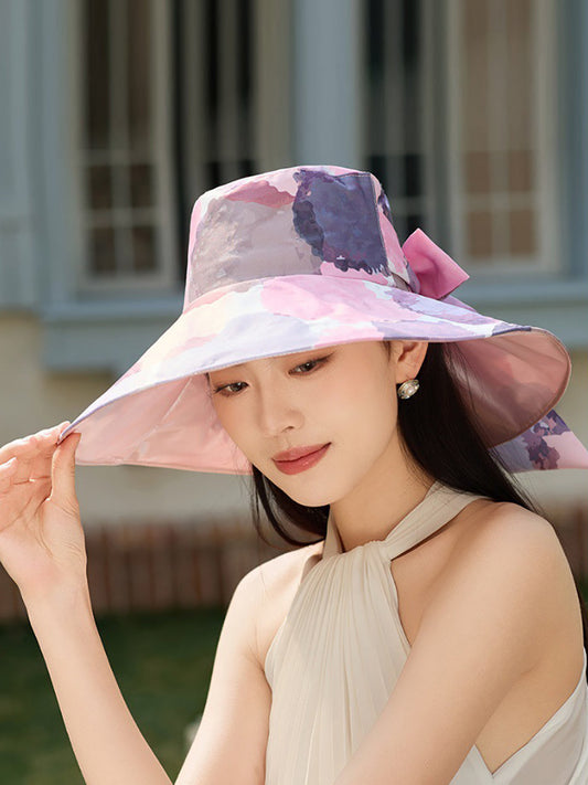 Artsy Colorblock Women Sunproof Hat Bowknot