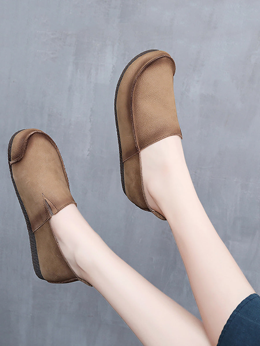 Leather Solid Women Shoes Summer Falt Retro