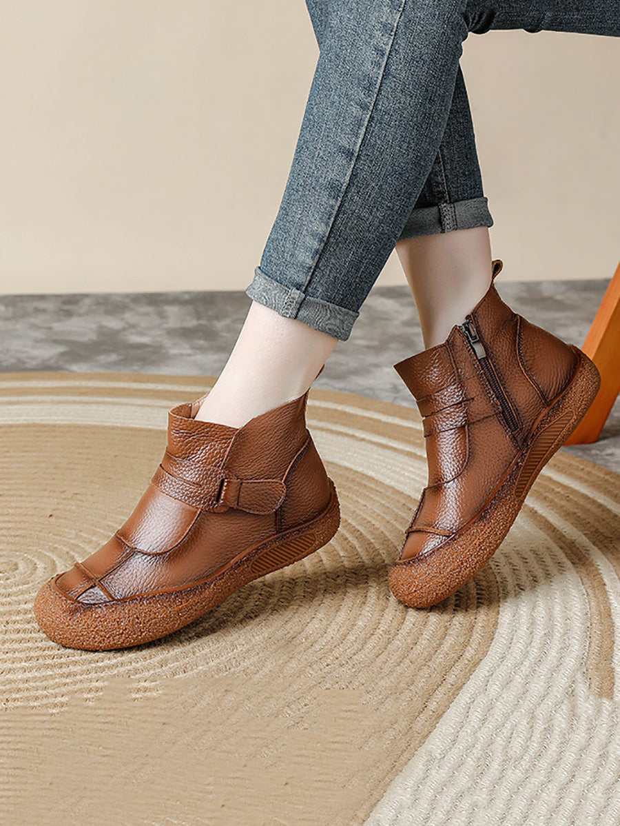 Women Winter Casual Leather Spliced Flat Boots AH1022