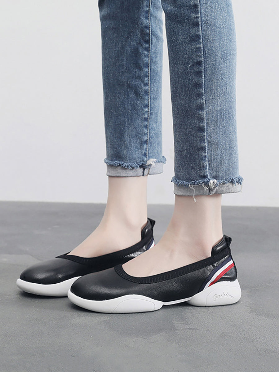 Women Summer Casual Leather Soft Spliced Flat Shoes UI1018