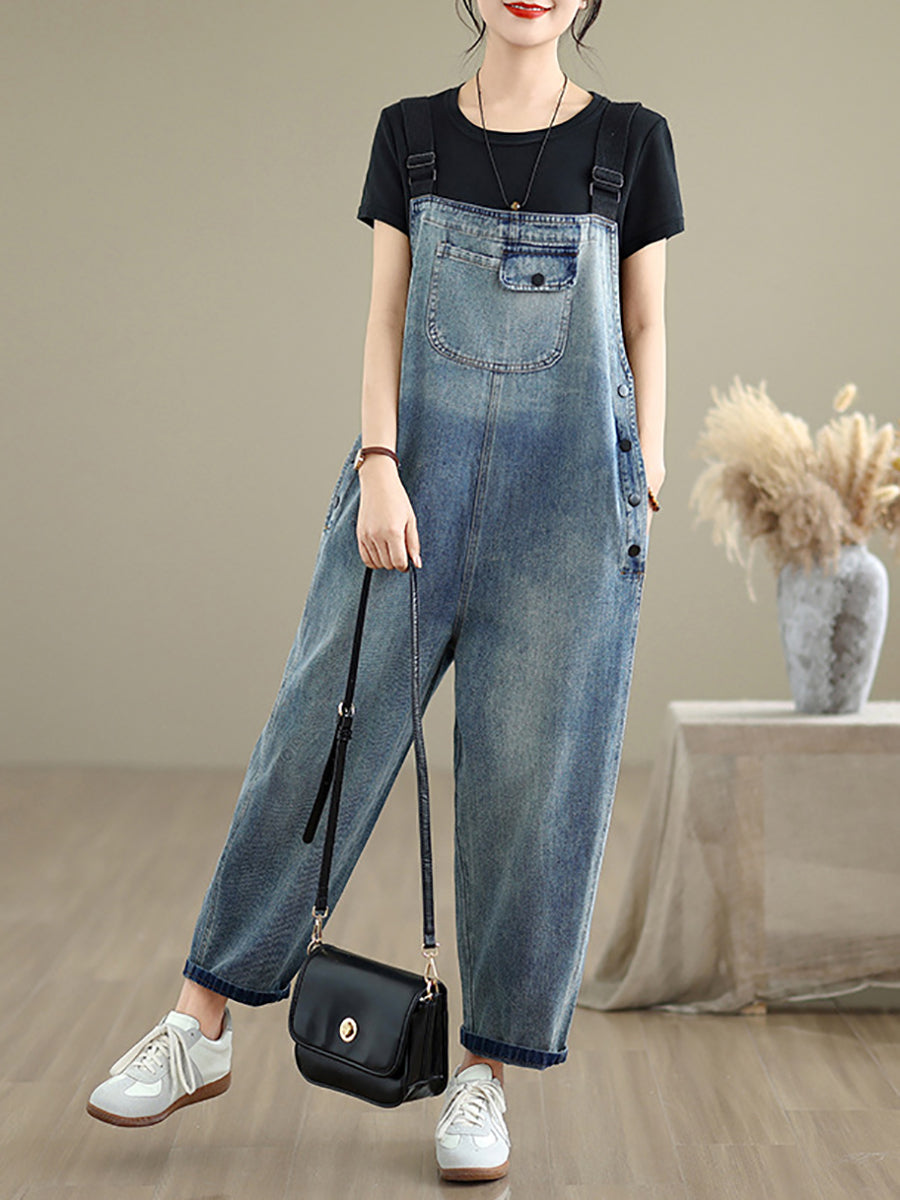 Pure Casual Denim Color Loose Women Jumpsuits Summer