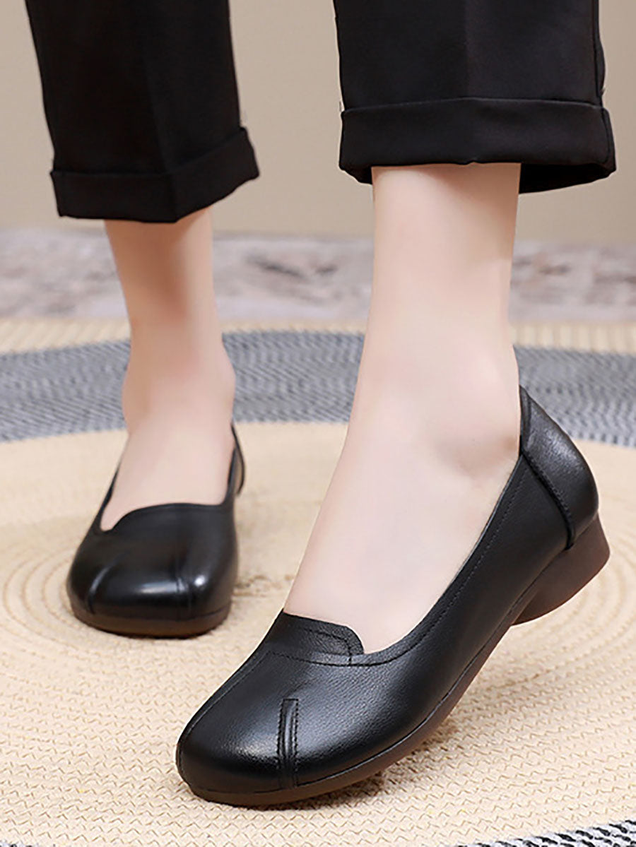 Women Summer Commute Solid Leather Spliced Low Heel Shoes AS1006