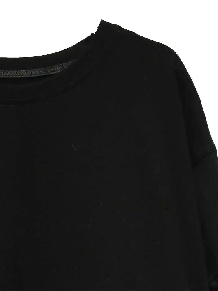 Short Street Sleeve O-neck Denim Patchwork White Hem T-Shirt