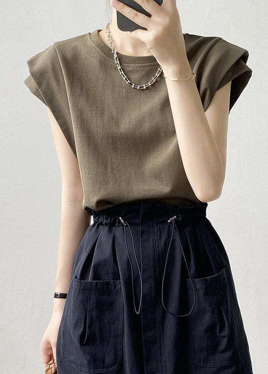 Army Solid Women Neck O T Green Summer Shirts Cotton