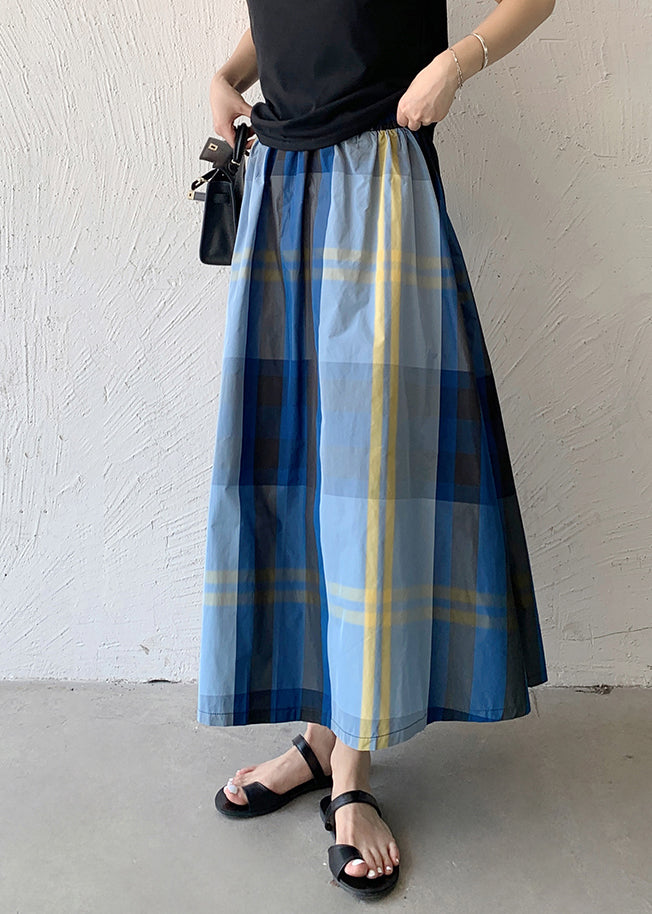 Plaid Large Blue Exra Women Hem Skirt Spring Cotton