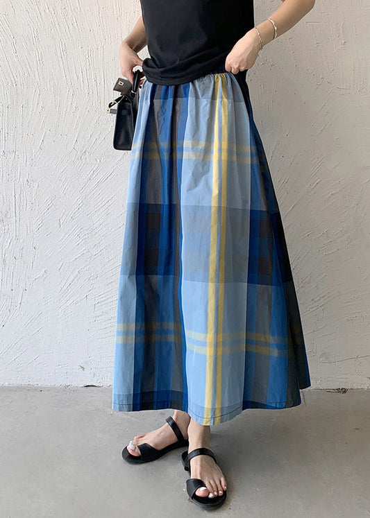 Plaid Large Blue Exra Women Hem Skirt Spring Cotton