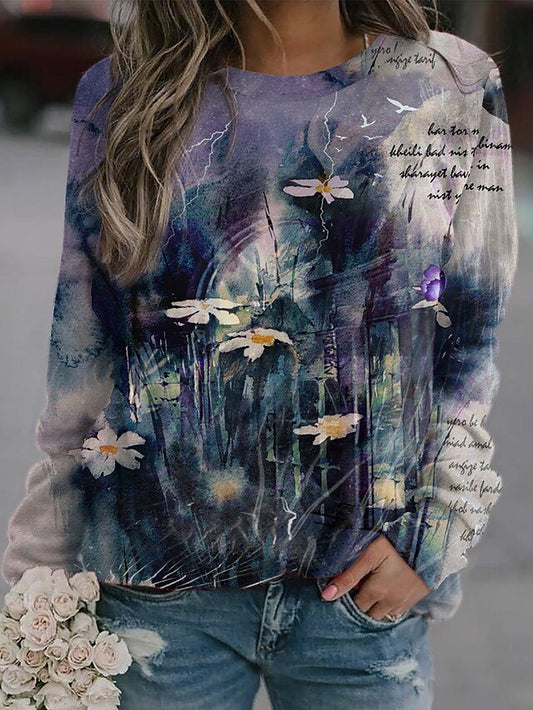 Casual Crew Neck Raglan Sleeve Floral Sweatshirt GA60