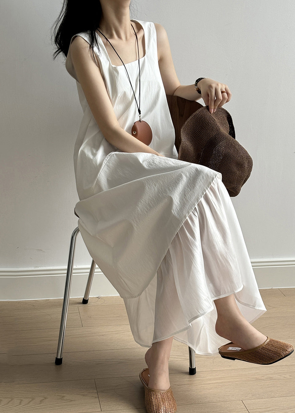 Collar Dresses Square Long Cotton White New Patchwork Solid