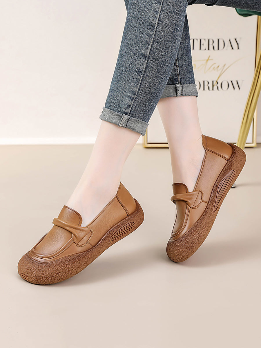 Women Casual Summer Soft Leather Solid Flat Shoes AT1056