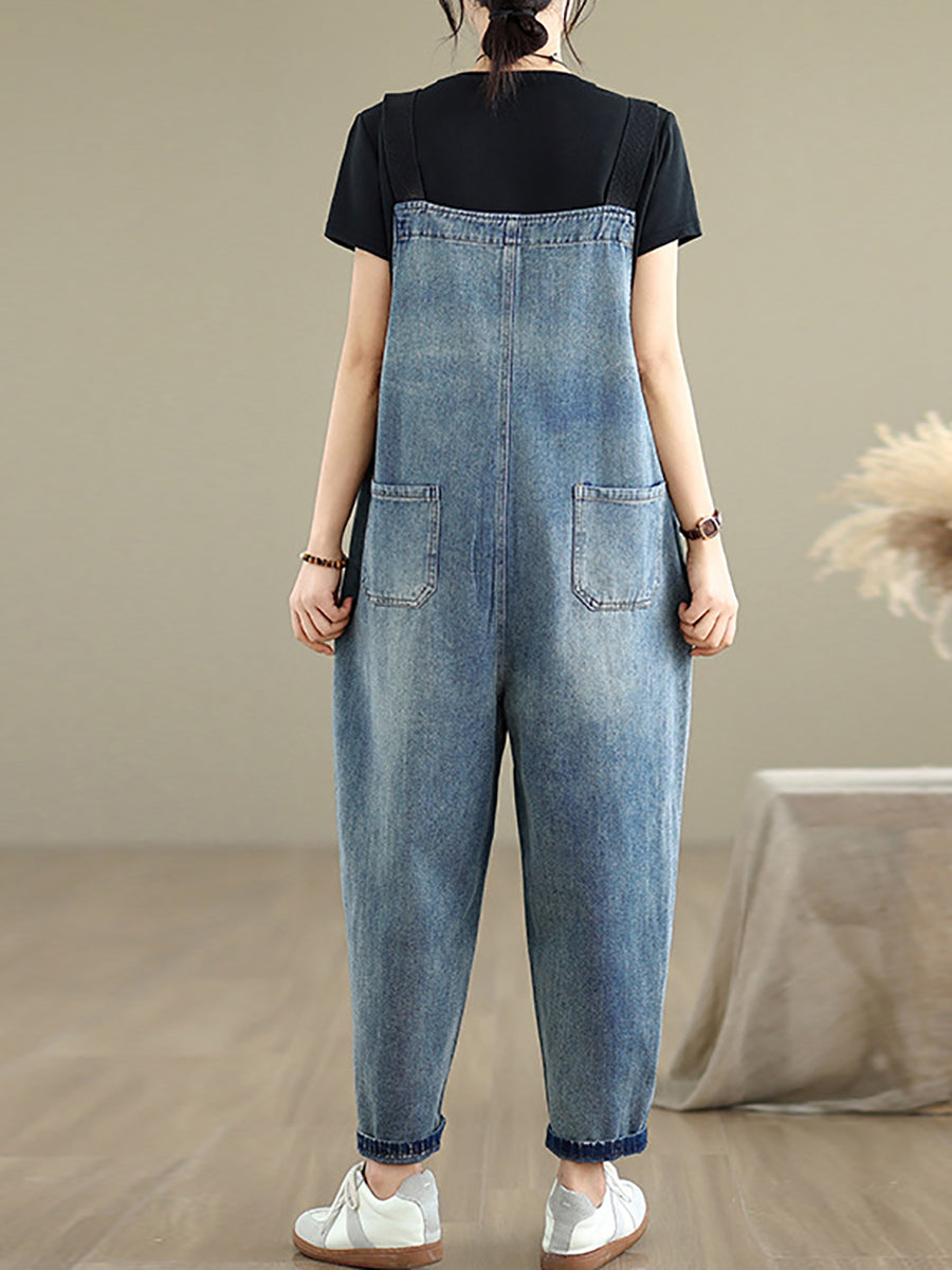 Pure Casual Denim Color Loose Women Jumpsuits Summer