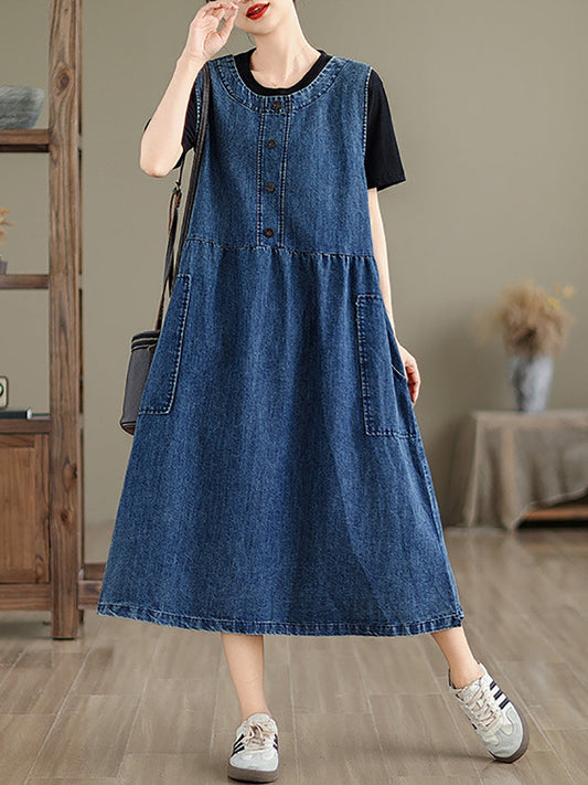 Damen Casual Sommer Solide Denim Weste Kleid XX1026