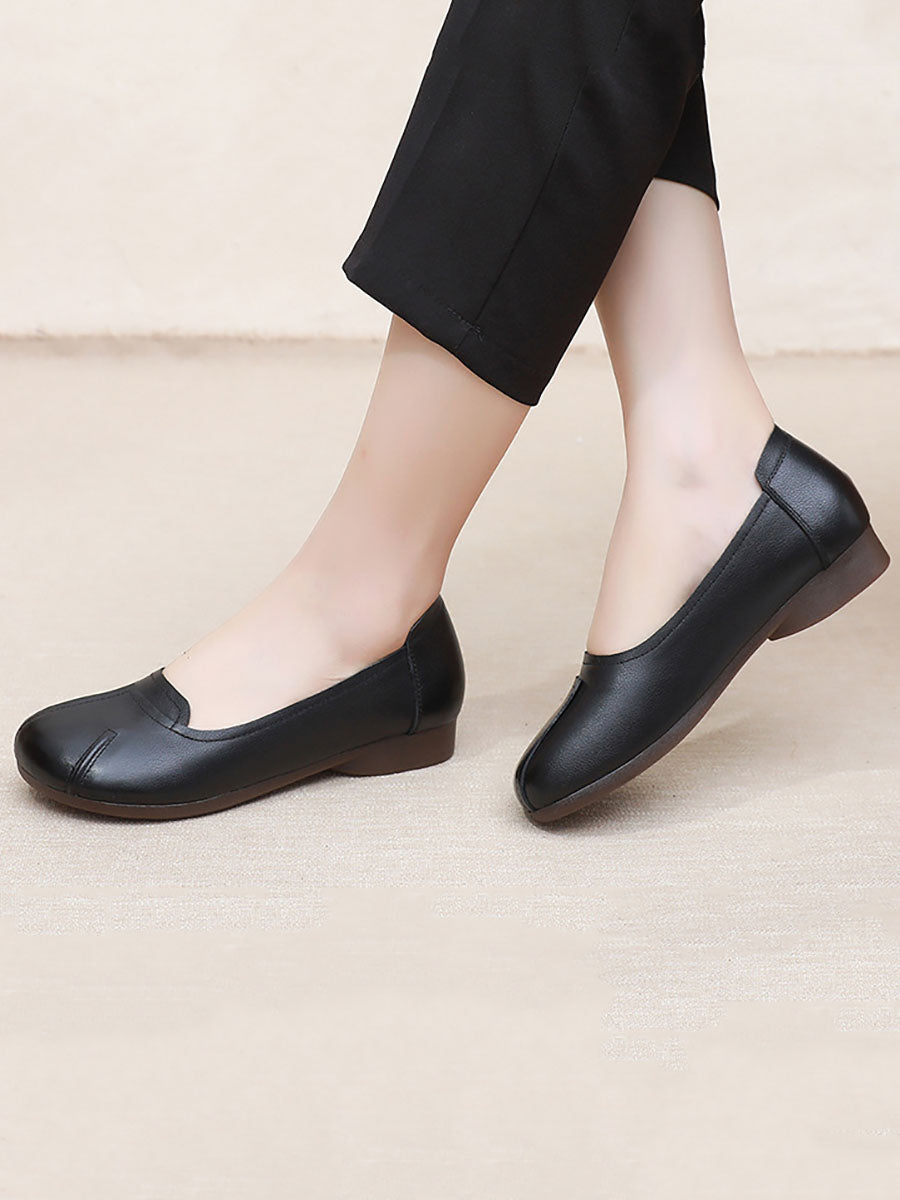 Women Summer Commute Solid Leather Spliced Low Heel Shoes AS1006