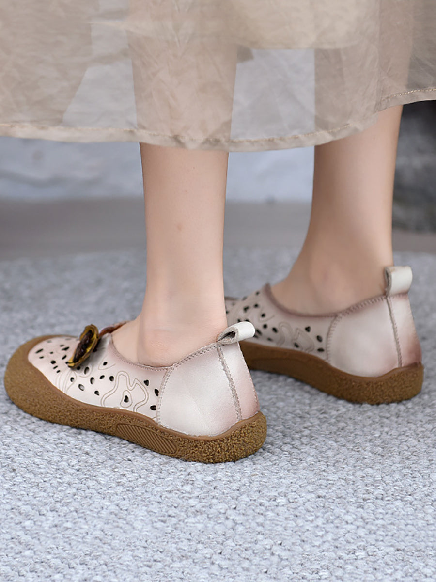 Fashion Women Flower Shoes Out Leather Flat Hollow