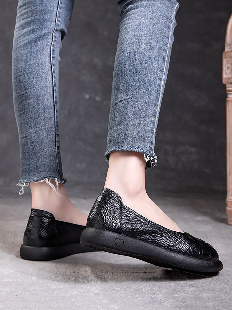 Flat Cross Spliced Shoes Women Leather Casual Genuine