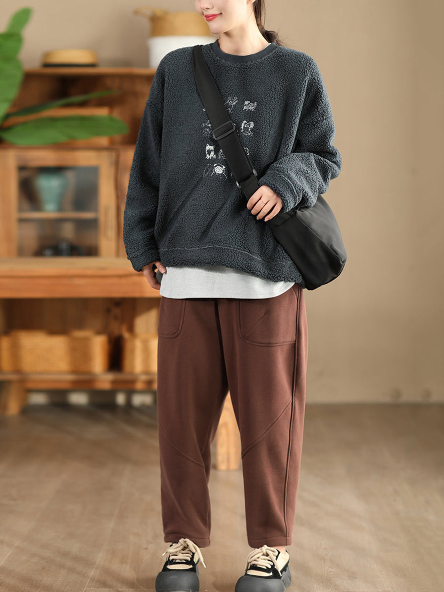 Women Autumn Vintage Cotton Fleece-lined Harem Pants WG014