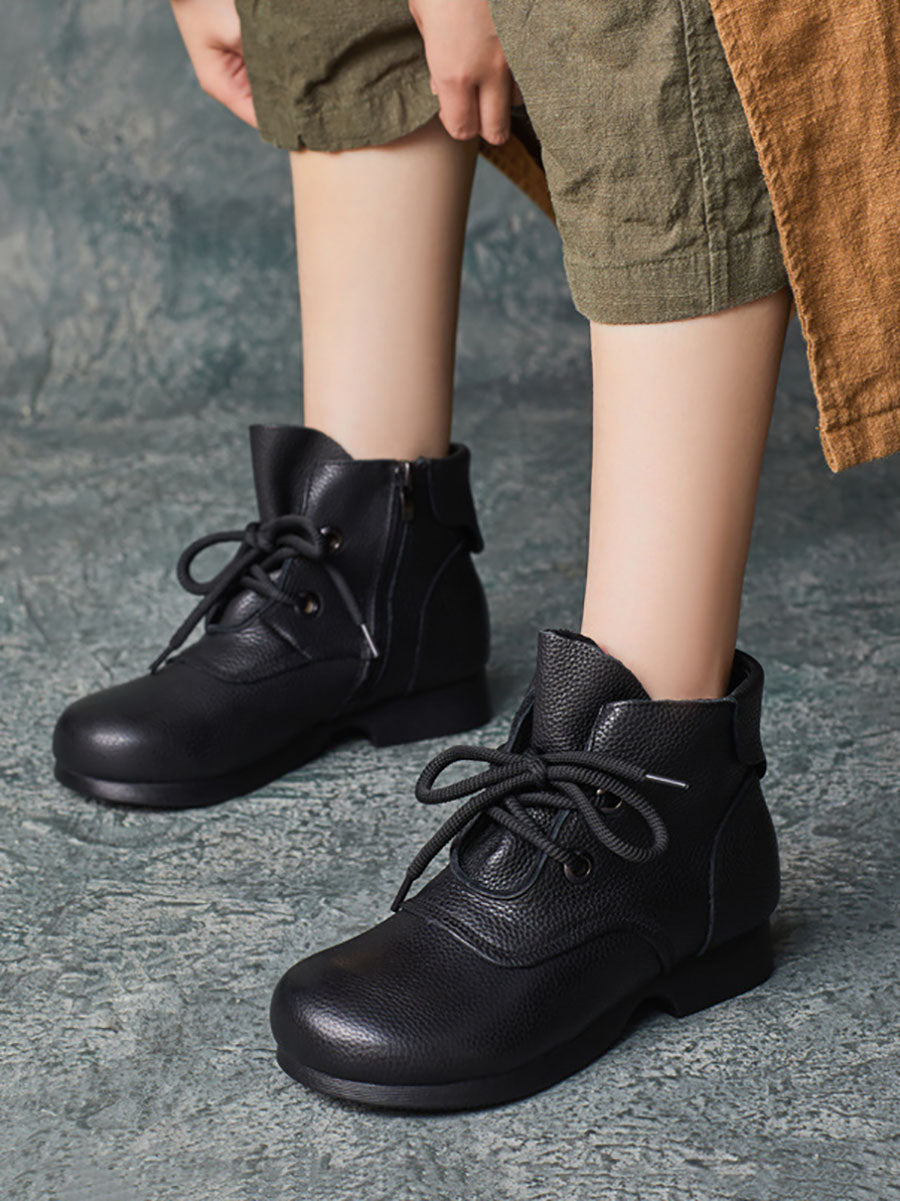 Women Casual Winter Soft Leather Spliced Mid Heel Boots AV1032