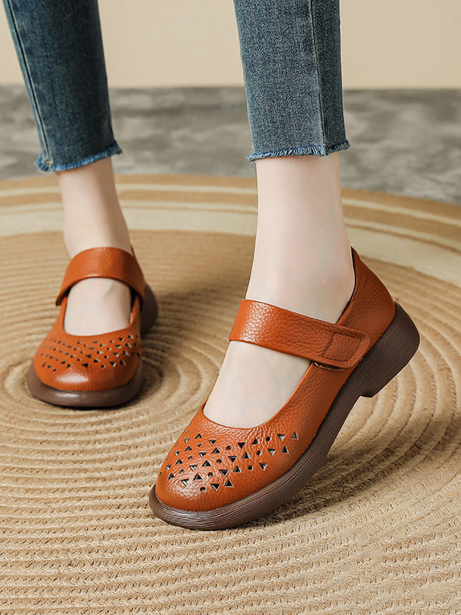 Hollow Summer Leather Out Women Shoes Vintage Platfrom