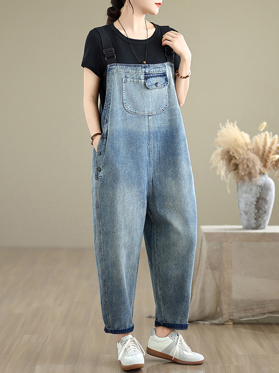 Pure Casual Denim Color Loose Women Jumpsuits Summer