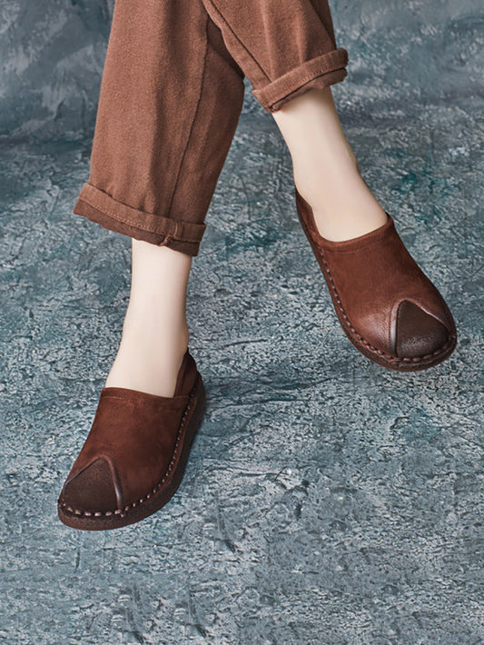 Women Vintage Leather Spliced Flat Shoes AX1062