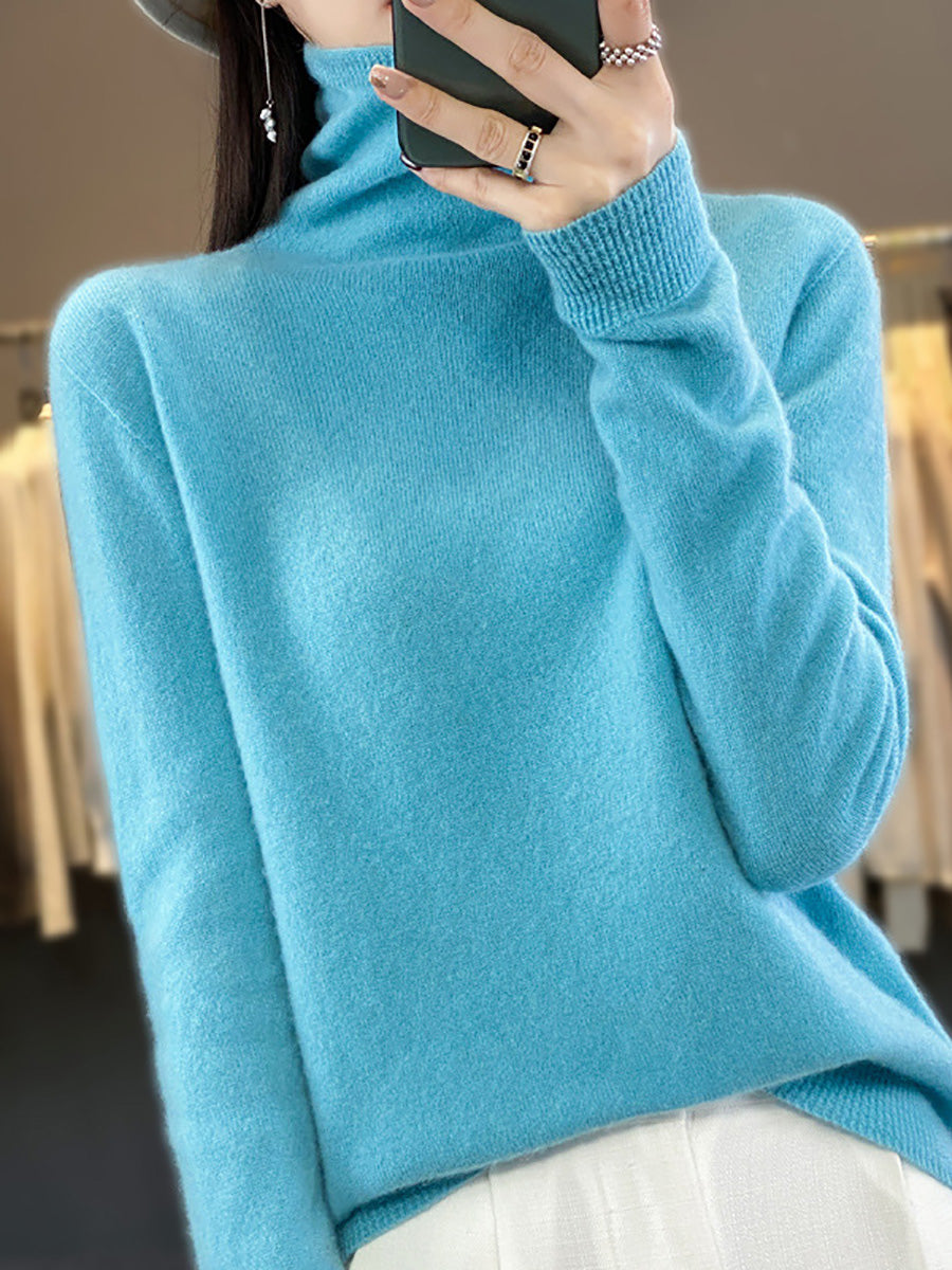 Women Autumn Turtleneck 100%Wool Soft Solid Sweater BA1037