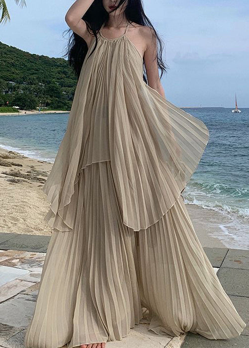 Vacation Organ Pleated Asymmetrical Backless Two Pieces Set Dress TT1030