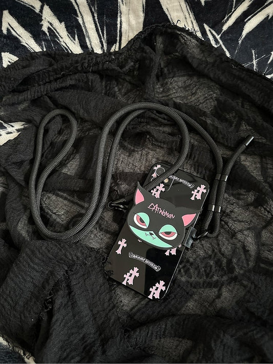 Mobile Green Crossbody and Black Back Phone Strap Gothic Clip Pink Cat With