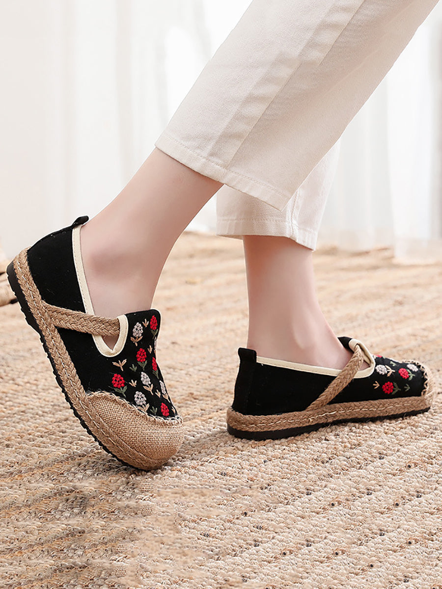 Women Summer Artsy Embroidery Linen Cotton Shoes ZZ1005