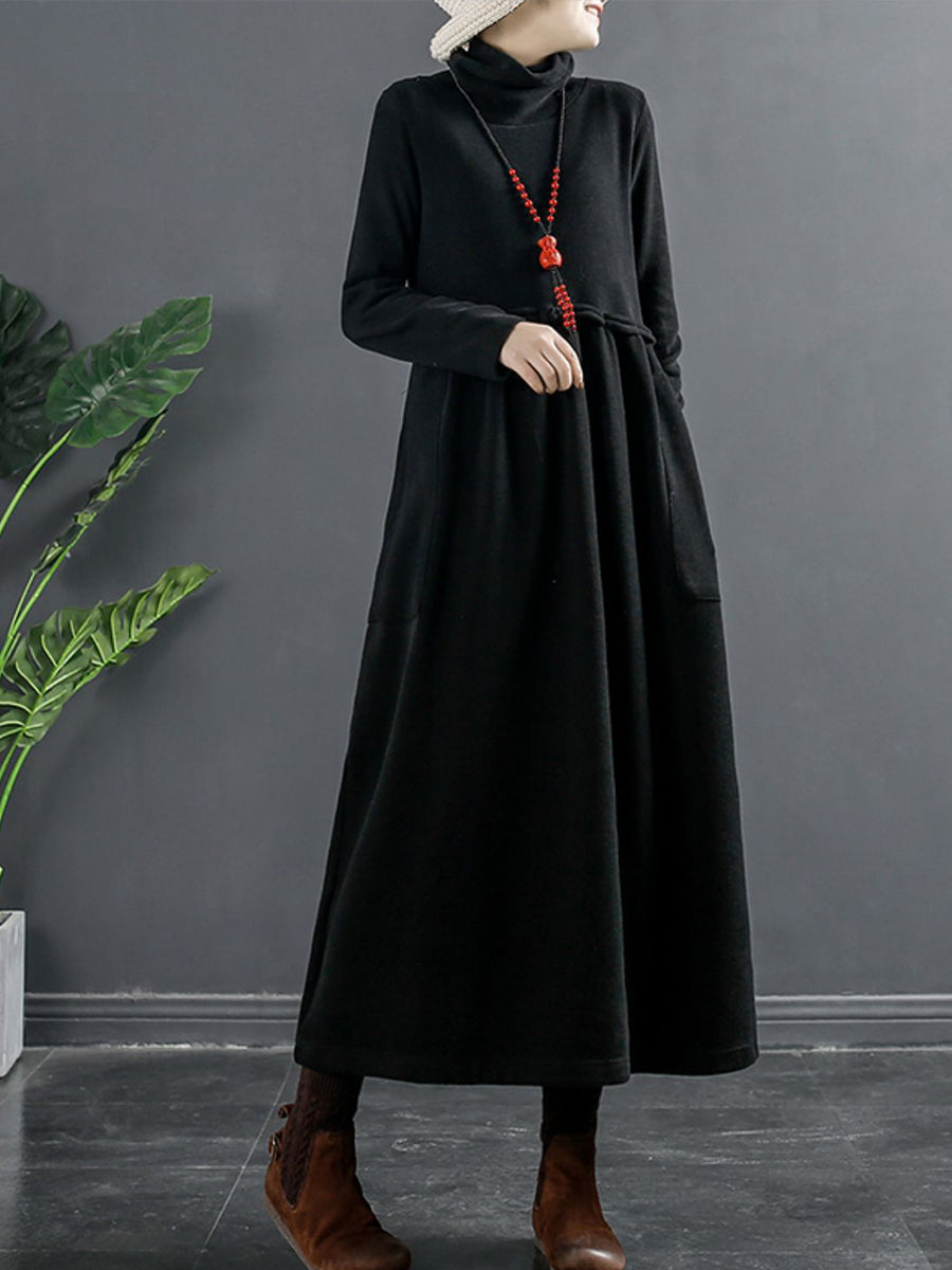 Robe longue drapée à col roulé pour femme