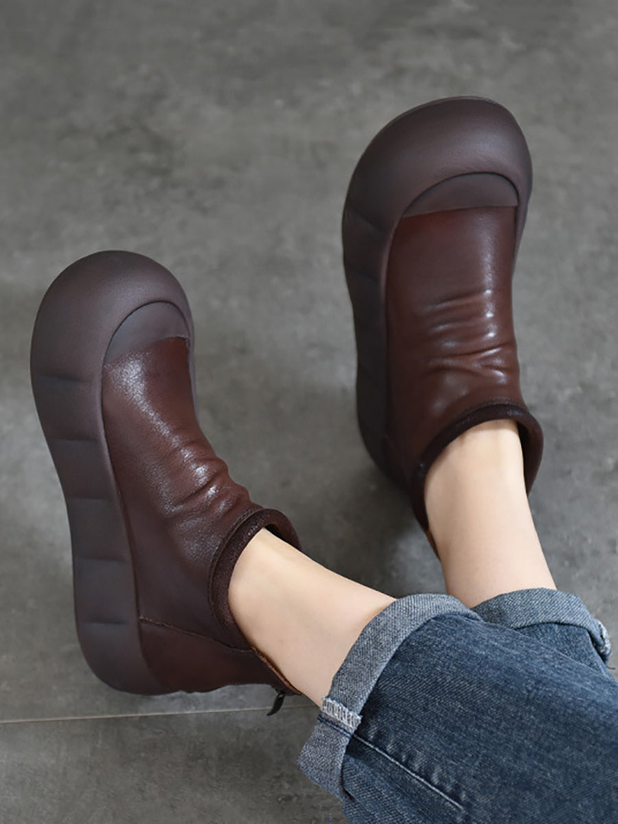 Women Vintage Autumn Soft Leather Platform Boots AS1017