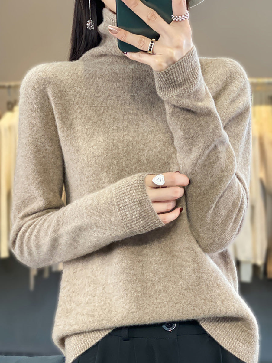 Women Autumn Turtleneck 100%Wool Soft Solid Sweater BA1037