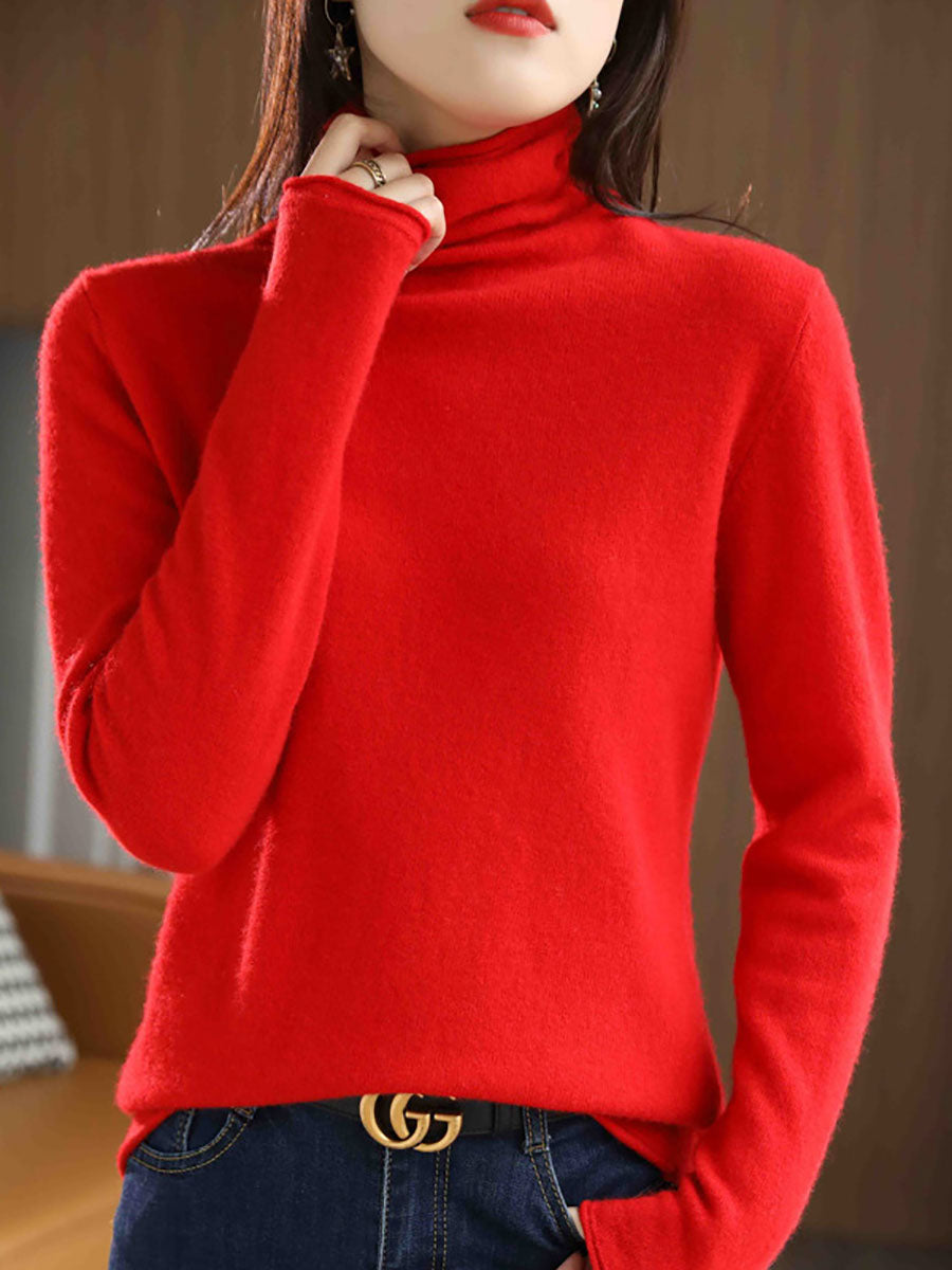 Women Autumn Turtleneck 100%Wool Solid Sweater BA1009