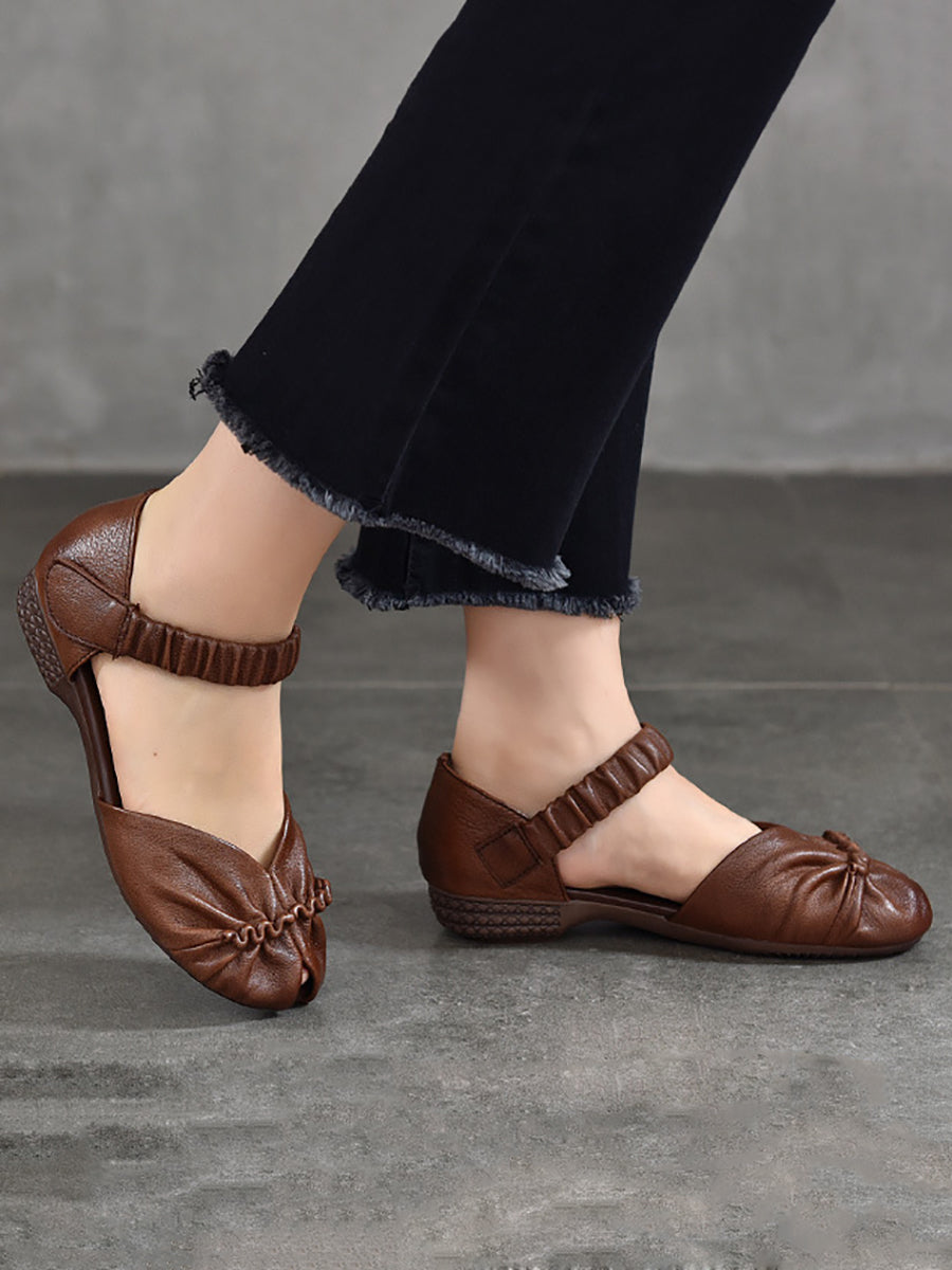 Women Summer Solid Artsy Leather Low-Heel Shoes UI1021