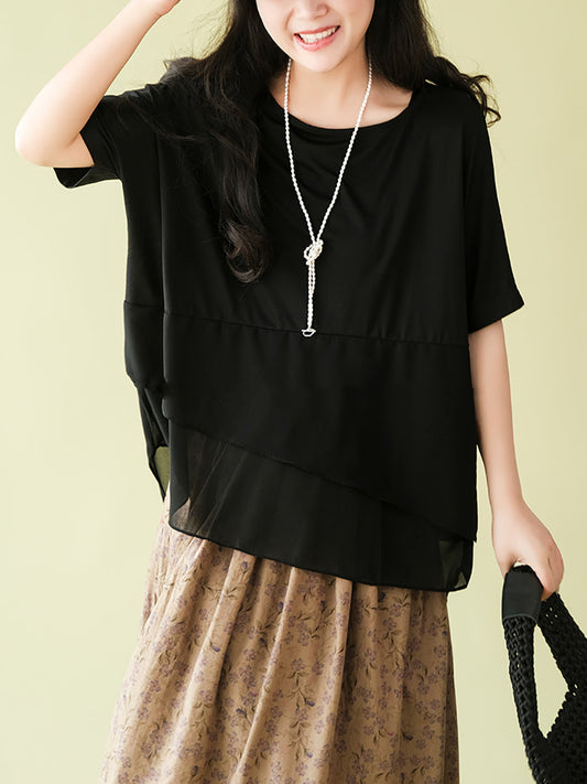 Plus Size Women Summer Casual Irregular Spliced Shirt AS1062