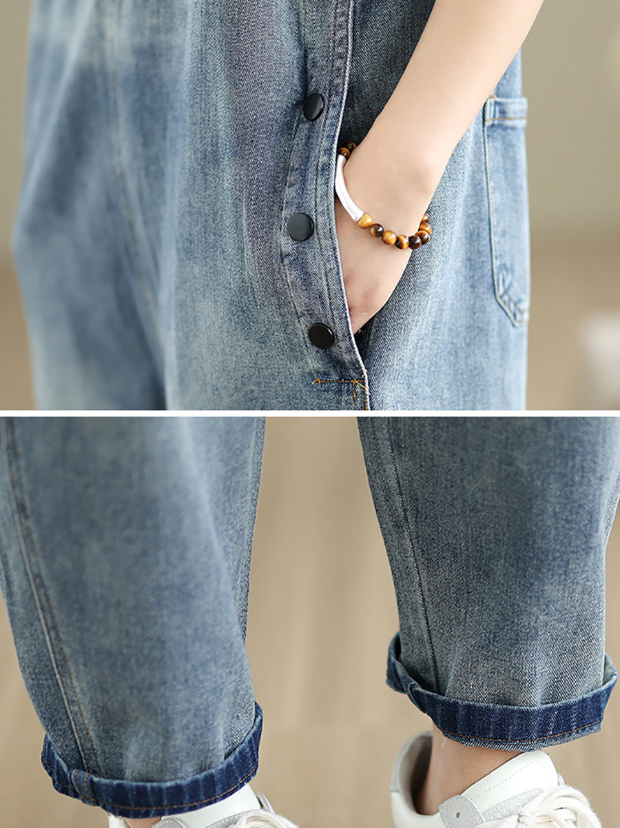 Pure Casual Denim Color Loose Women Jumpsuits Summer