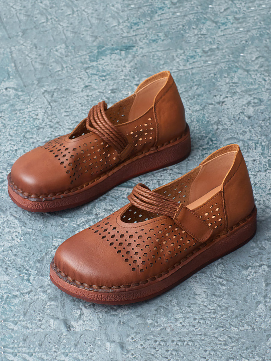 Women Summer Casual Leather Cutout Flat Shoes UI1016