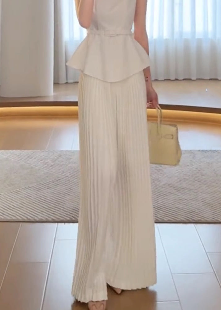 Leg Wide White Pants High Classy Spring Waist