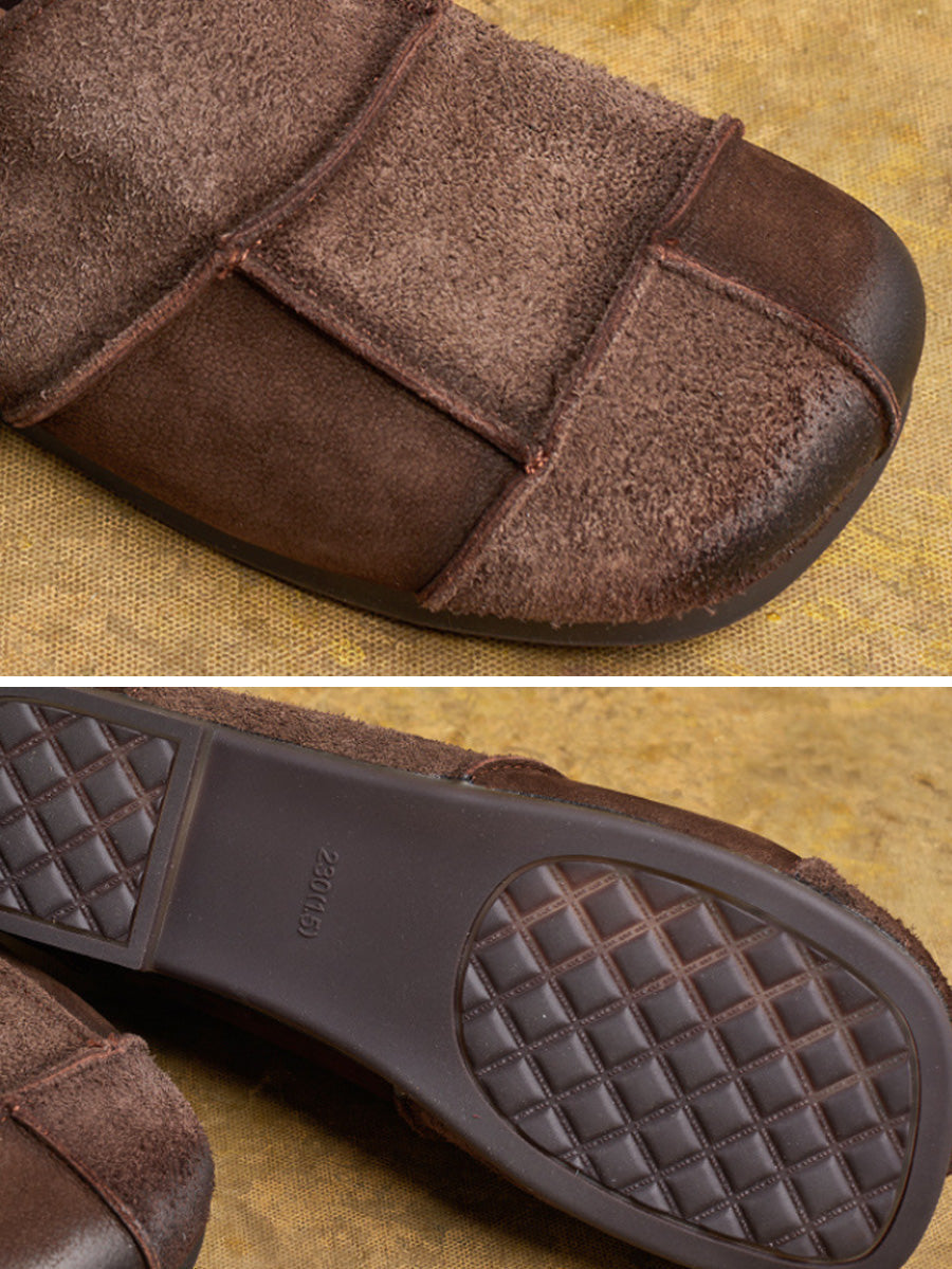 Flat Shoes Leather Vintage Women Autumn Spliced