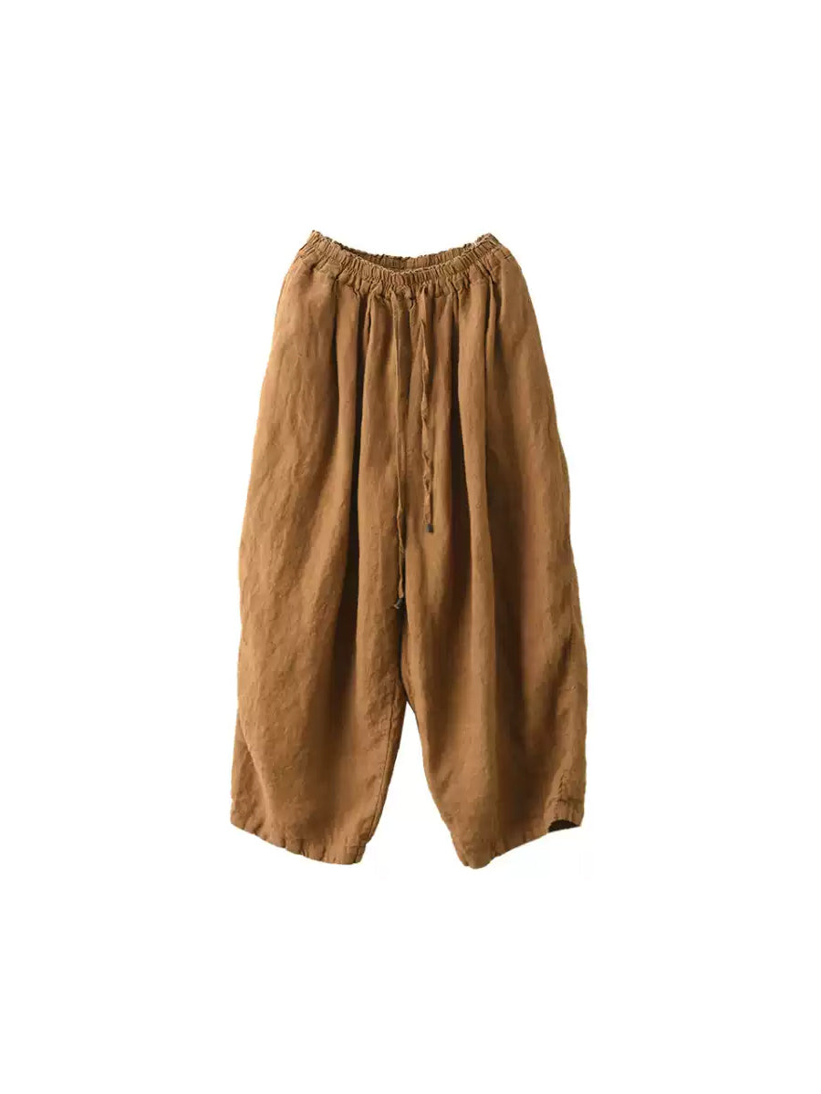 Women 100%Linen Pure Casual Summer Wide-leg Pants Color