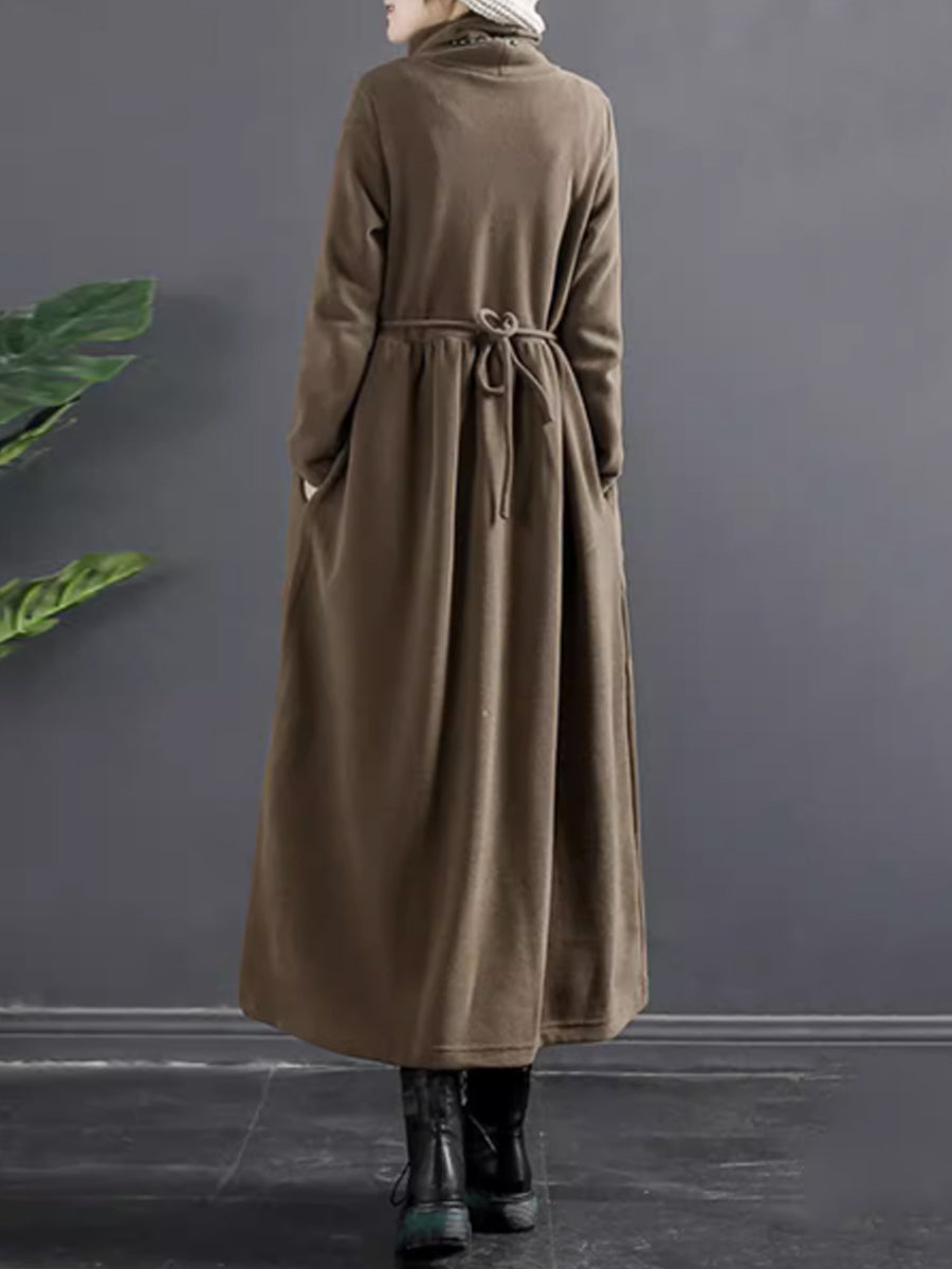 Robe longue drapée à col roulé pour femme