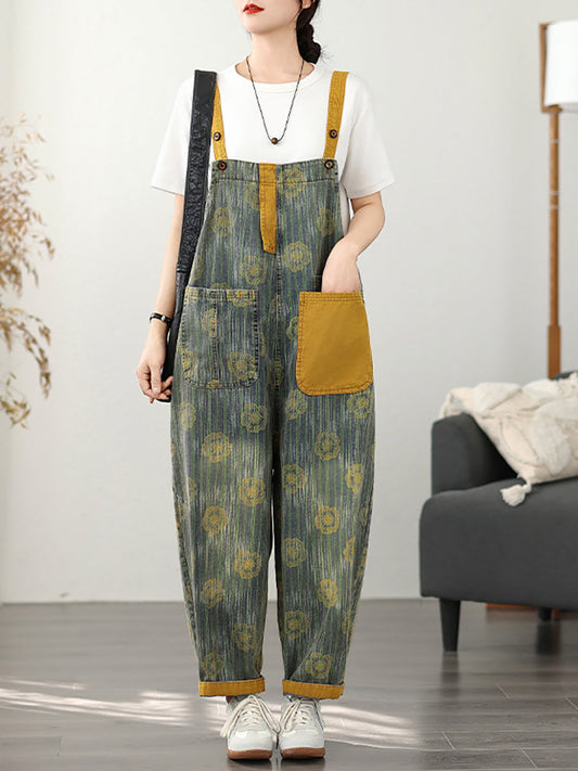Women Denim Flower Stripe Fashion Jumpsuits Summer